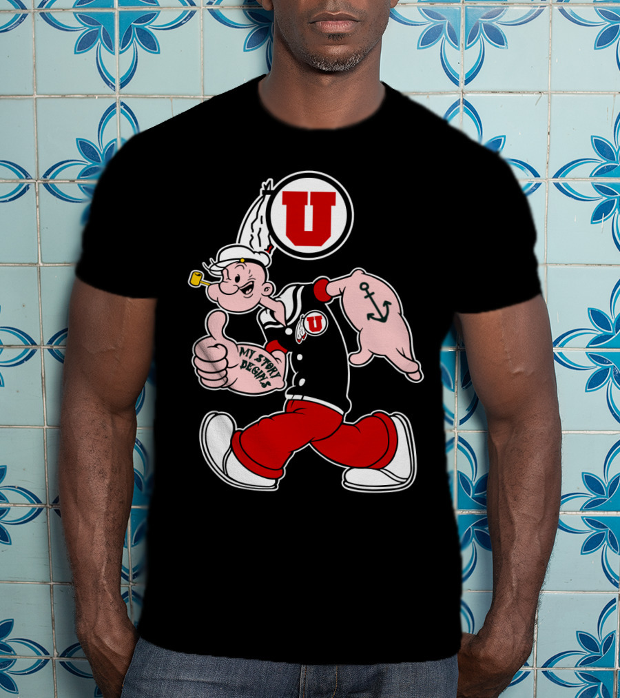 Utah Utes Popeye Thumbs Up Anchor Tattoo U T-Shirt