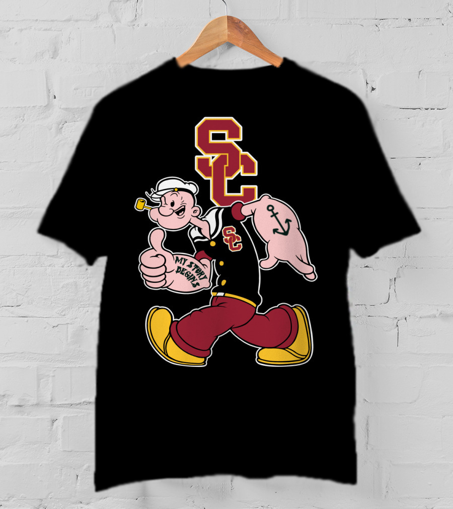 Usc Trojans Sc Logo With Sailor Cartoon And Anchor Tattoo T-Shirt