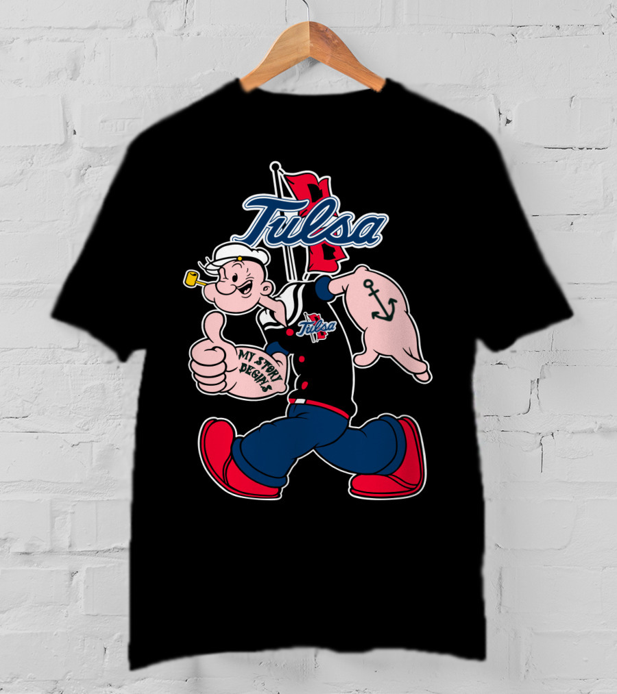 Tulsa Golden Hurricane Popeye My Story Begins Anchor T-Shirt