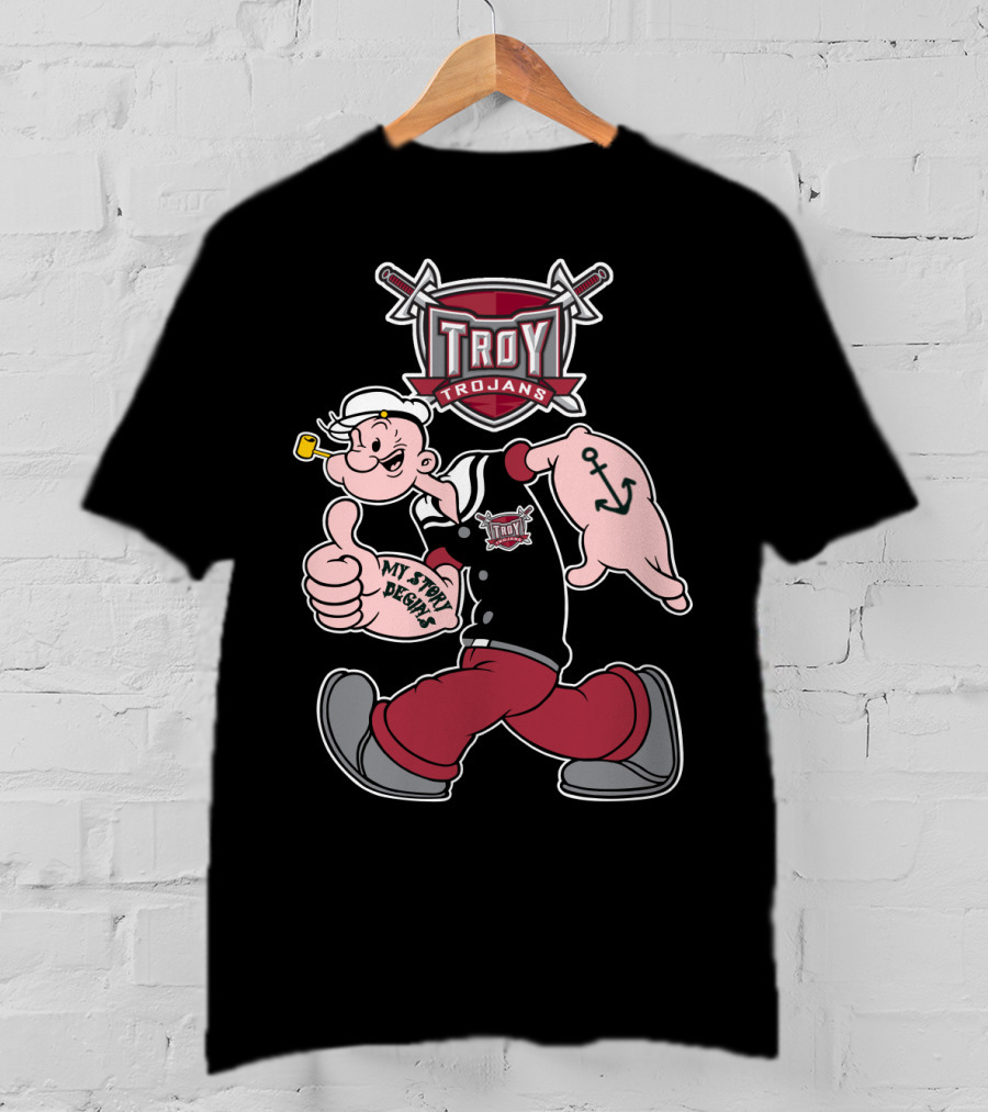 Troy Trojans Popeye My Story Begins Anchor Tattoo T-Shirt