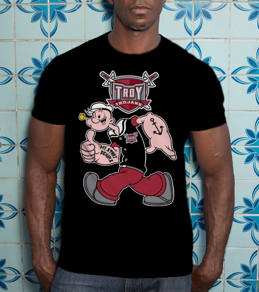 Troy Trojans Popeye My Story Begins Anchor Tattoo T-Shirt