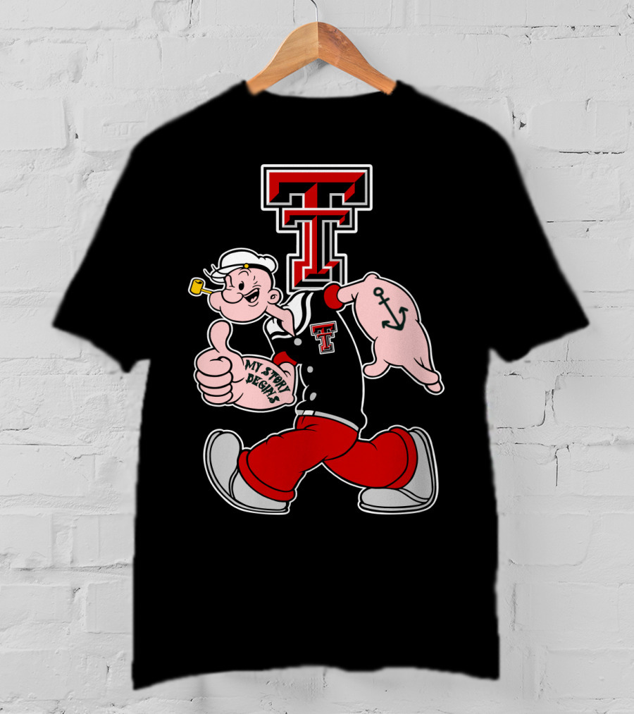 Popeye Thumbs Up Texas Tech Red Raiders Logo Mashup T-Shirt
