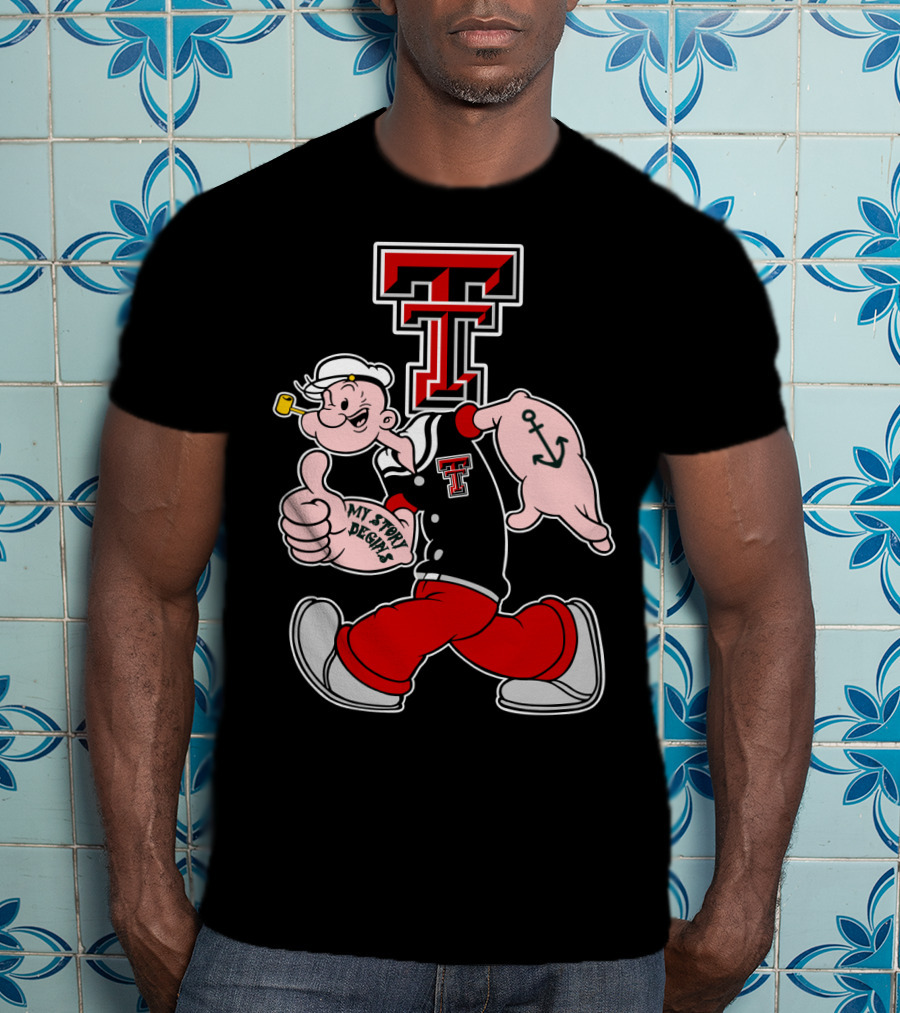 Popeye Thumbs Up Texas Tech Red Raiders Logo Mashup T-Shirt