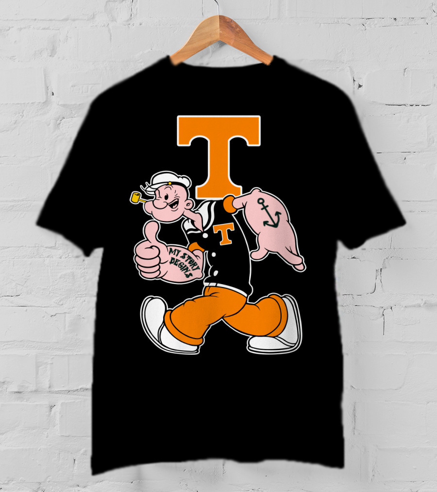 Tennessee Volunteers Popeye Character With Orange T And Anchor Tattoo T-Shirt