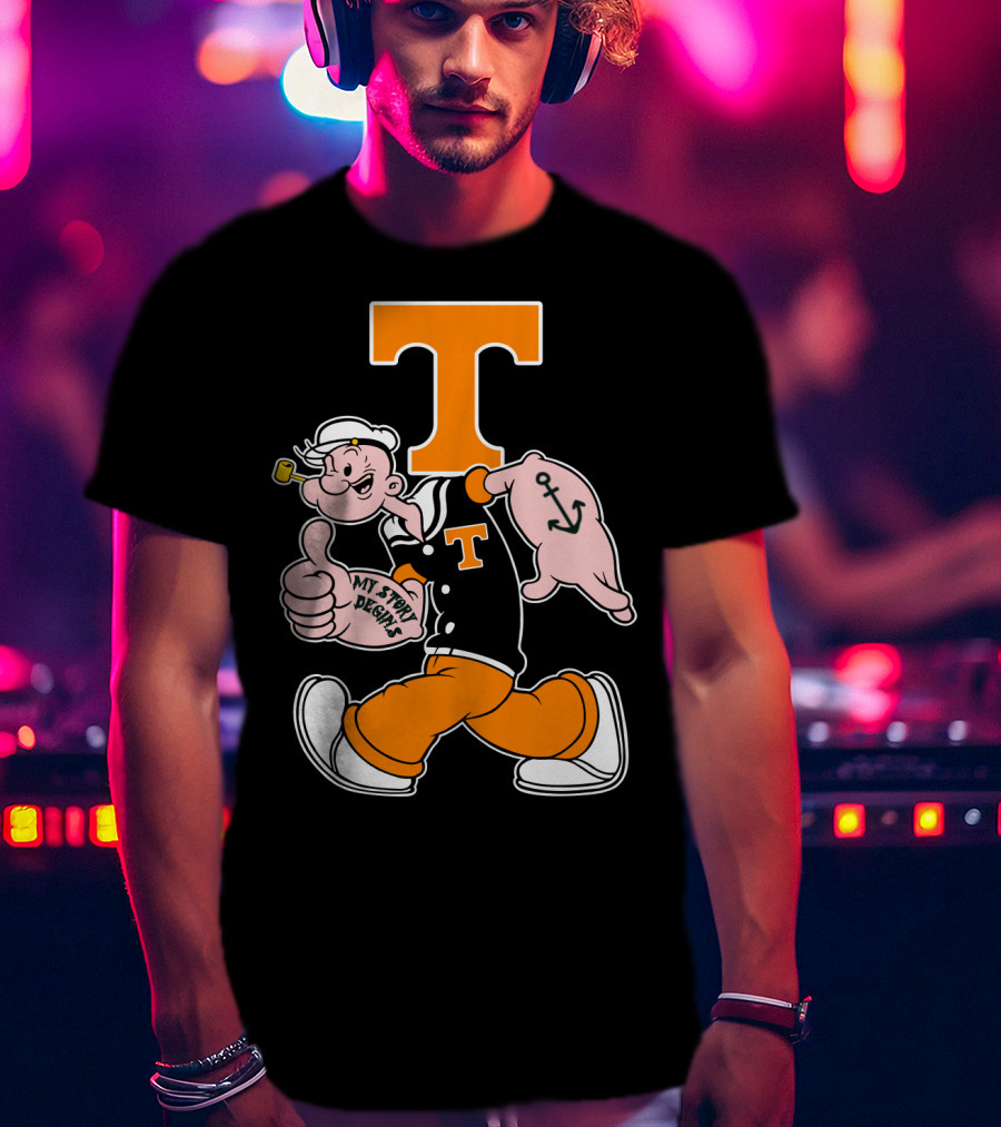 Tennessee Volunteers Popeye Character With Orange T And Anchor Tattoo T-Shirt