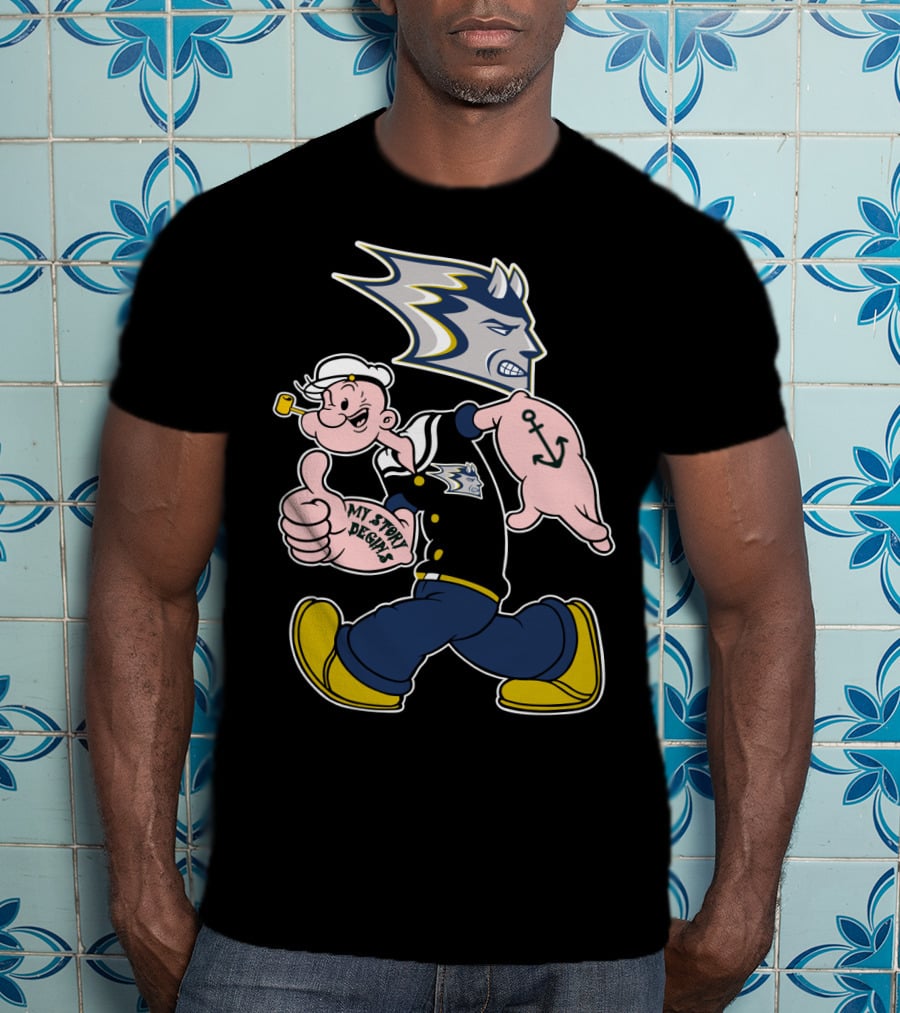 Stout Blue Devils Popeye My Story Designs Anchor T-Shirt