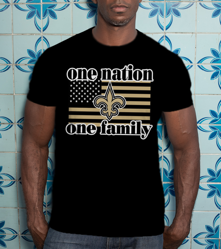One Nation One Family American Flag Fleur-De-Lis 11 Saints T-Shirt
