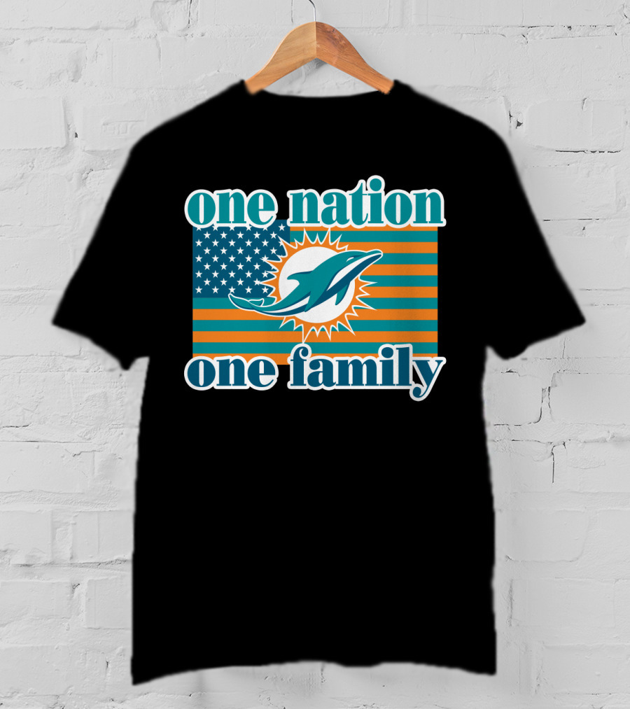 One Nation One Family Miami Dolphins American Flag Logo T-Shirt