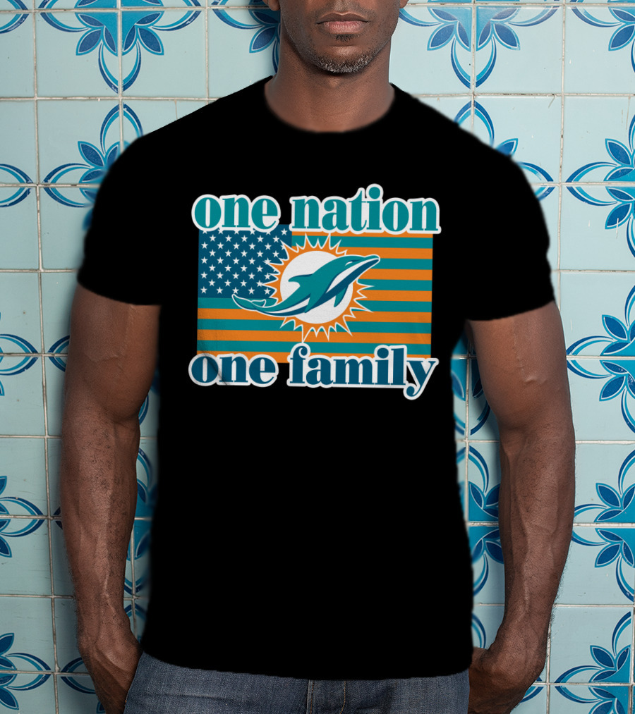 One Nation One Family Miami Dolphins American Flag Logo T-Shirt