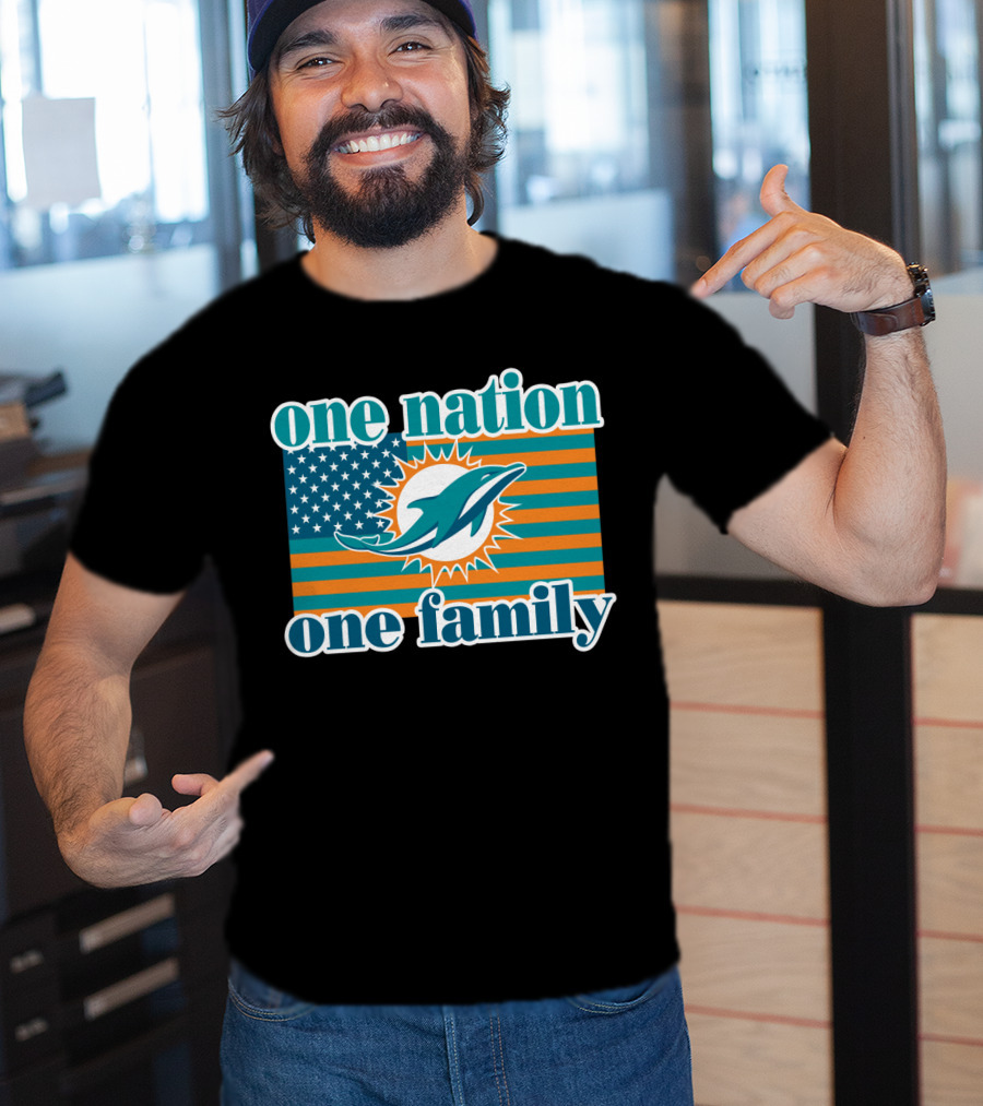 One Nation One Family Miami Dolphins American Flag Logo T-Shirt
