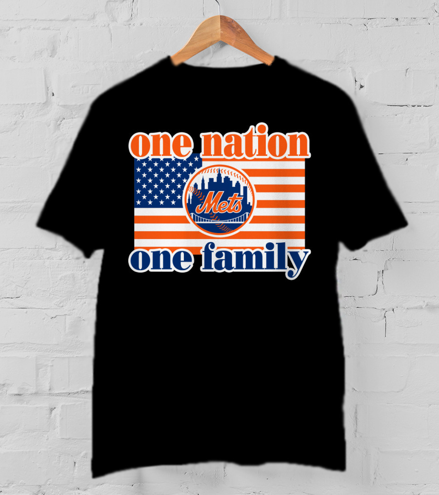 One Nation One Family New York Mets 44 Patriotic American Flag T-Shirt