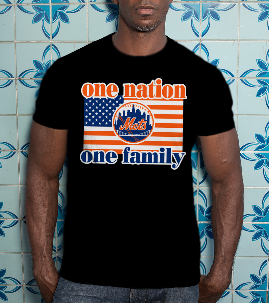 One Nation One Family New York Mets 44 Patriotic American Flag T-Shirt