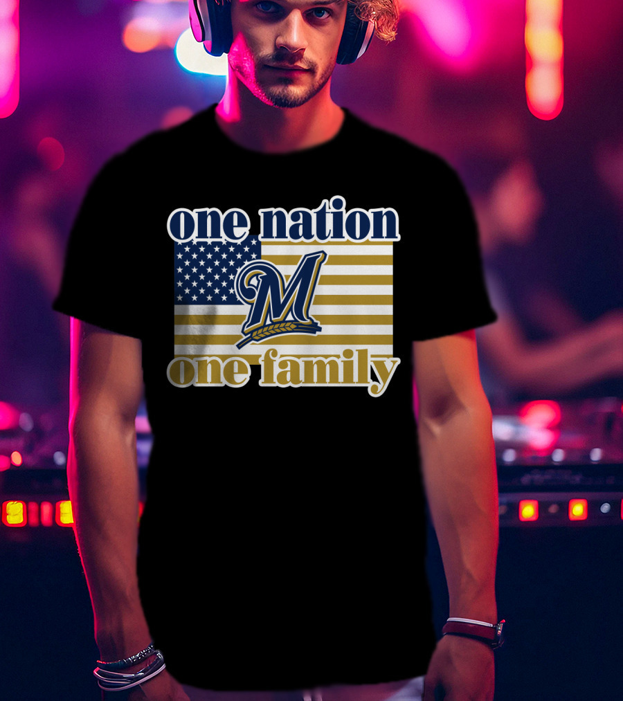 One Nation One Family Milwaukee Brewers 46 American Flag T-Shirt