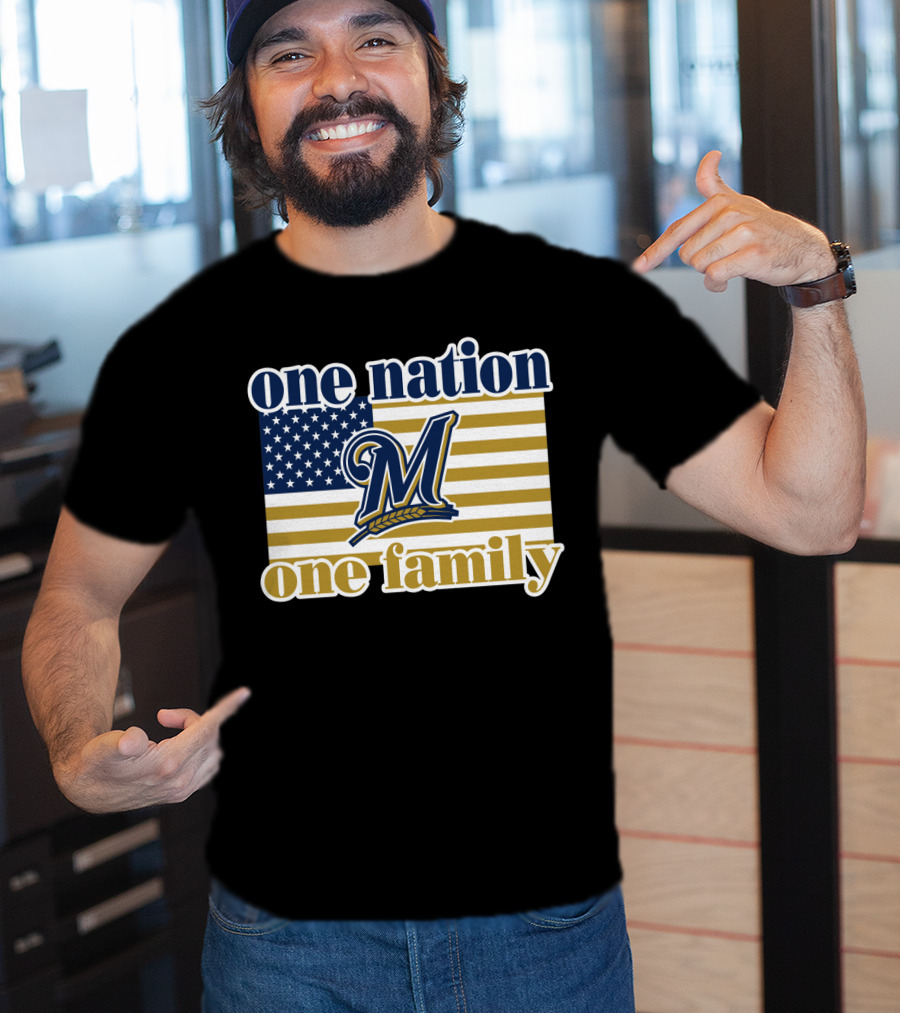 One Nation One Family Milwaukee Brewers 46 American Flag T-Shirt