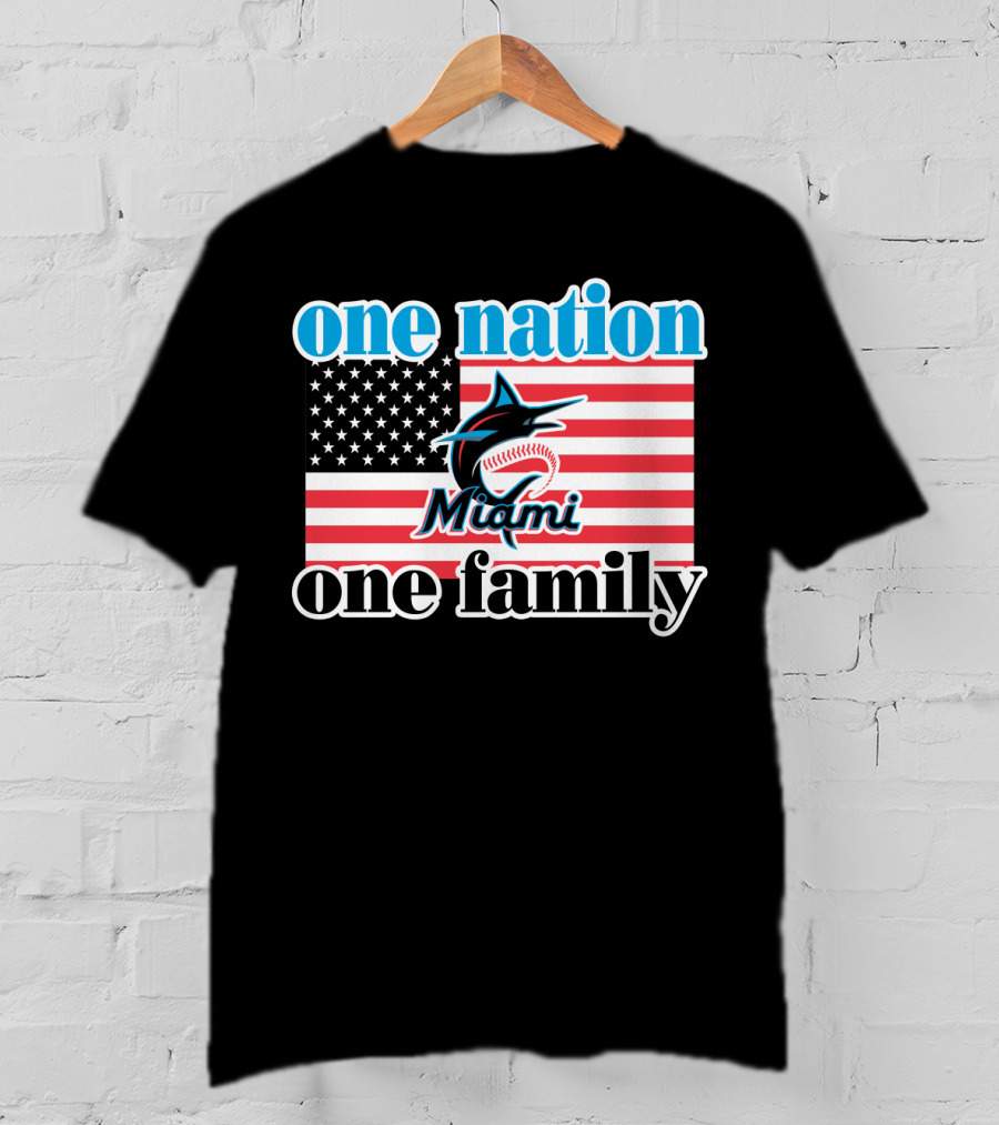 One Nation One Family Miami Marlins American Flag T-Shirt