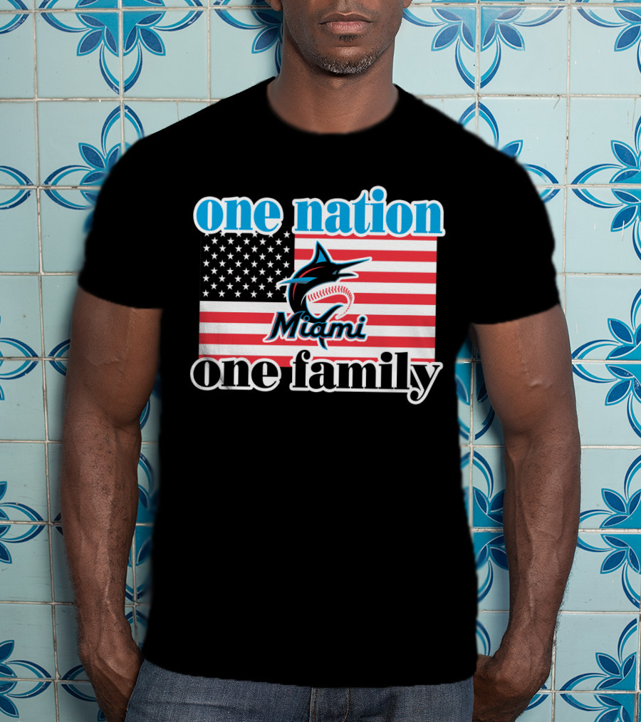 One Nation One Family Miami Marlins American Flag T-Shirt