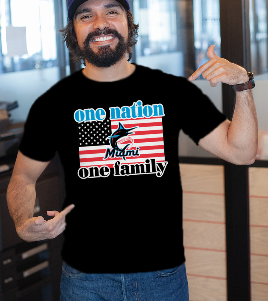 One Nation One Family Miami Marlins American Flag T-Shirt