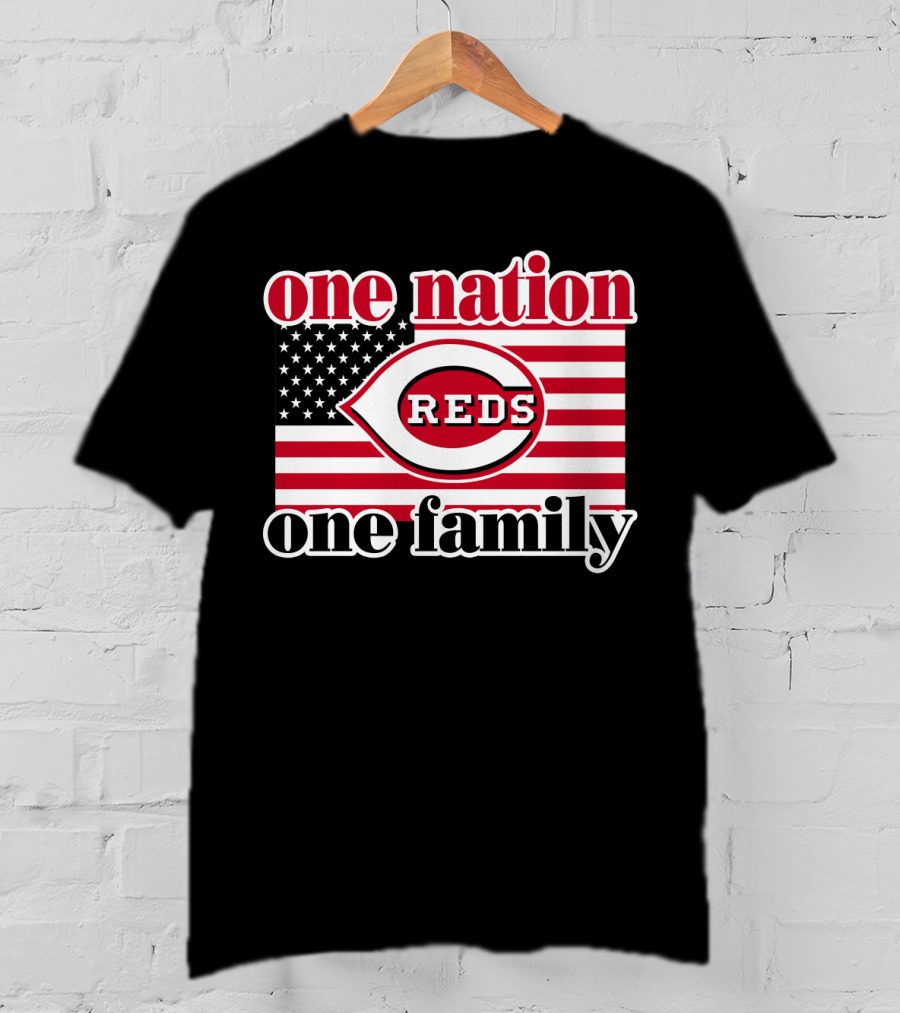 One Nation One Family Cincinnati Reds American Flag T-Shirt