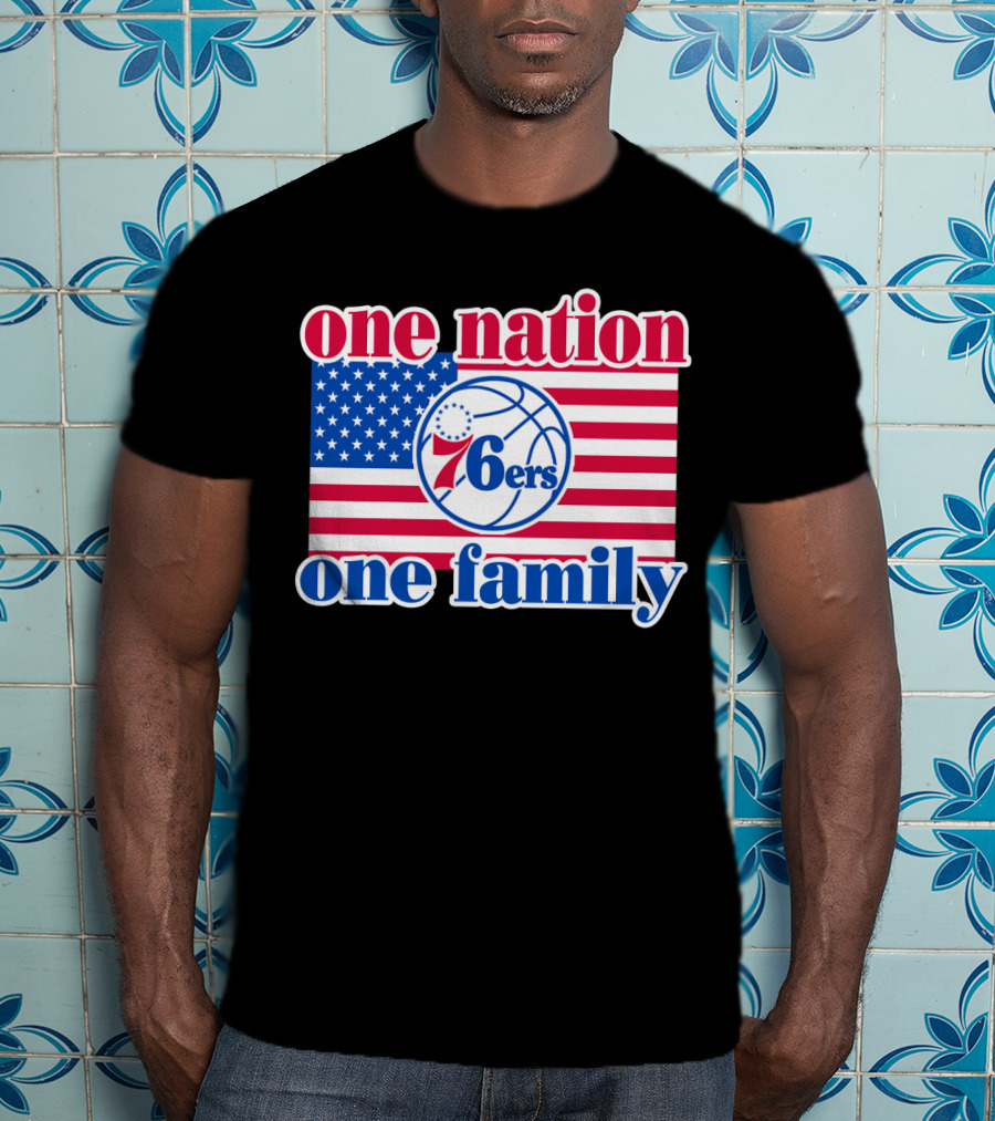 One Nation One Family Philadelphia 76ers 68 American Flag Basketball T-Shirt