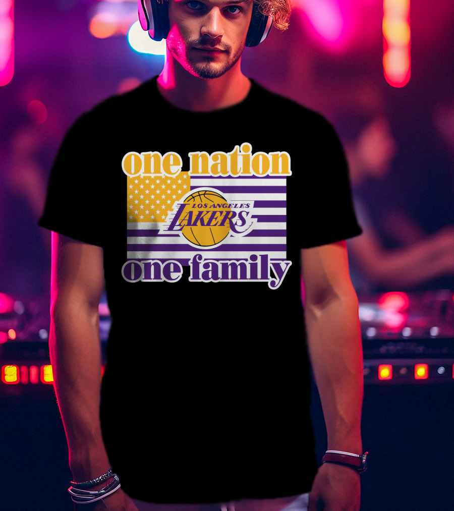 Los Angeles Lakers One Nation One Family American Flag T-Shirt