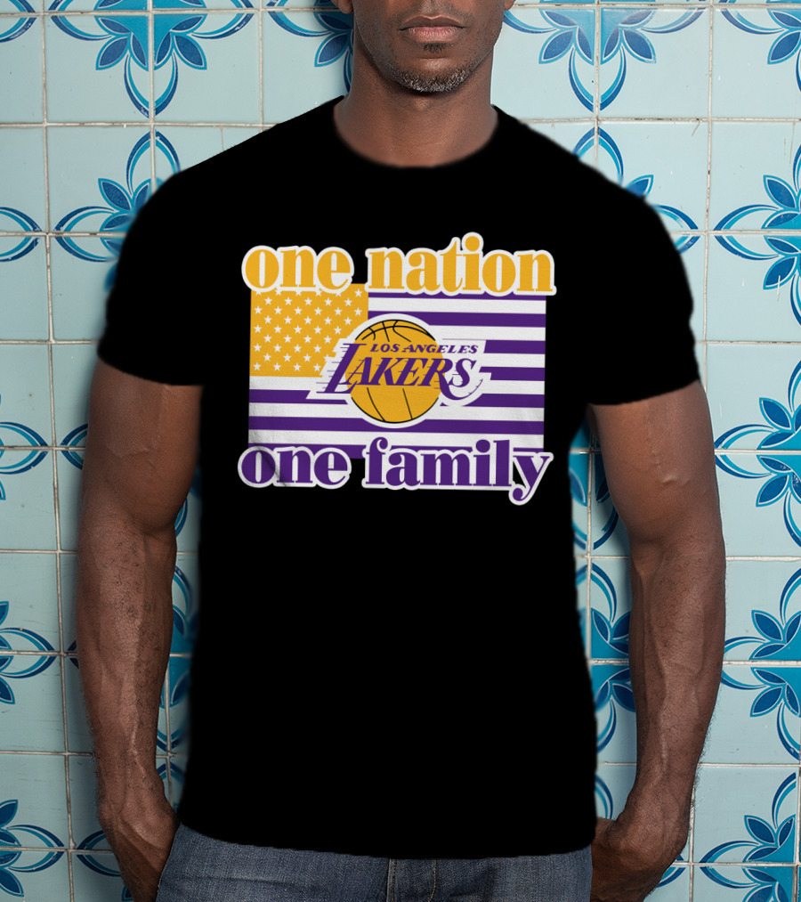 Los Angeles Lakers One Nation One Family American Flag T-Shirt