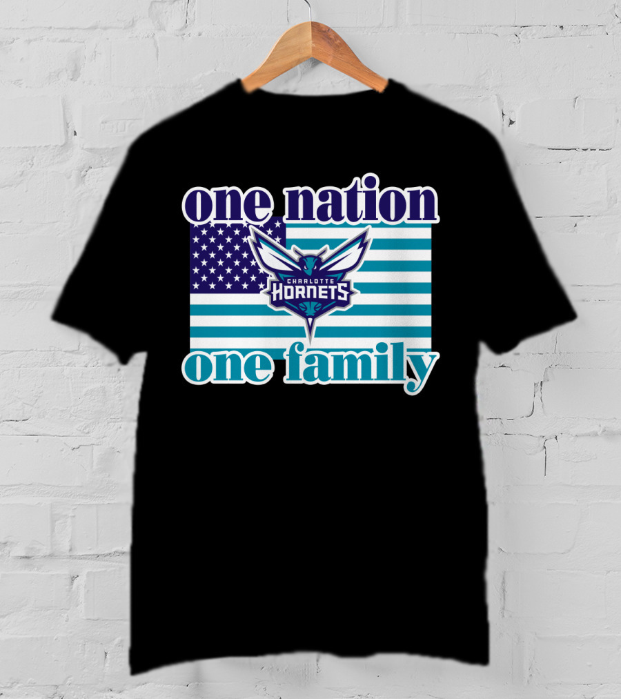 One Nation One Family Charlotte Hornets American Flag T-Shirt