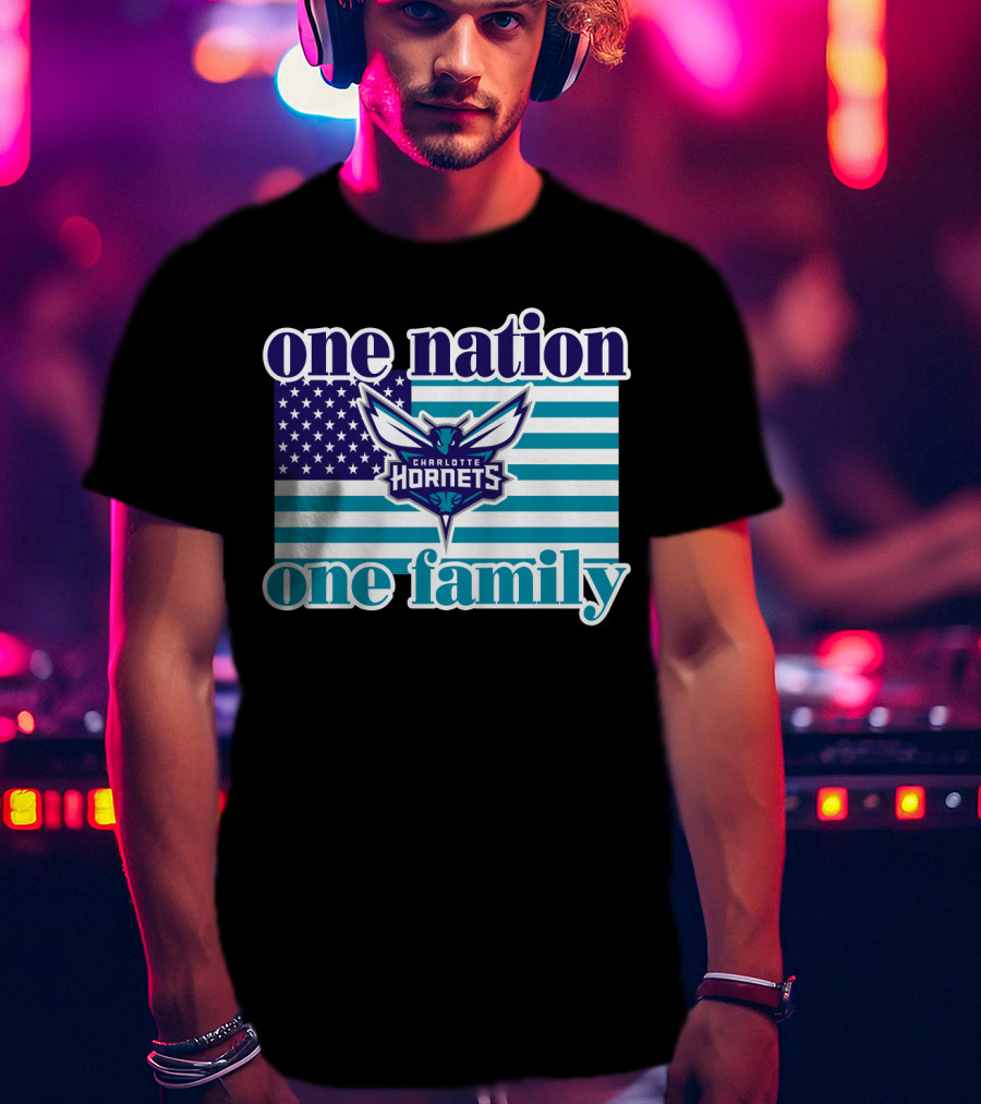 One Nation One Family Charlotte Hornets American Flag T-Shirt