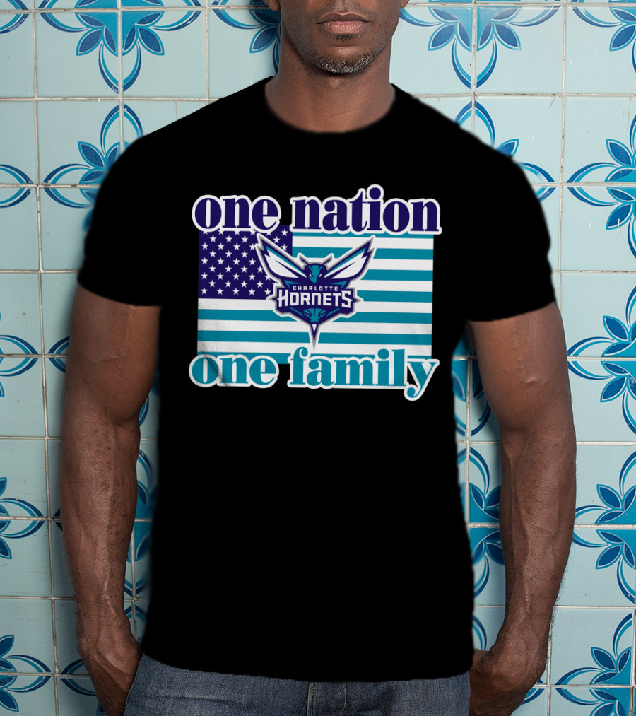 One Nation One Family Charlotte Hornets American Flag T-Shirt