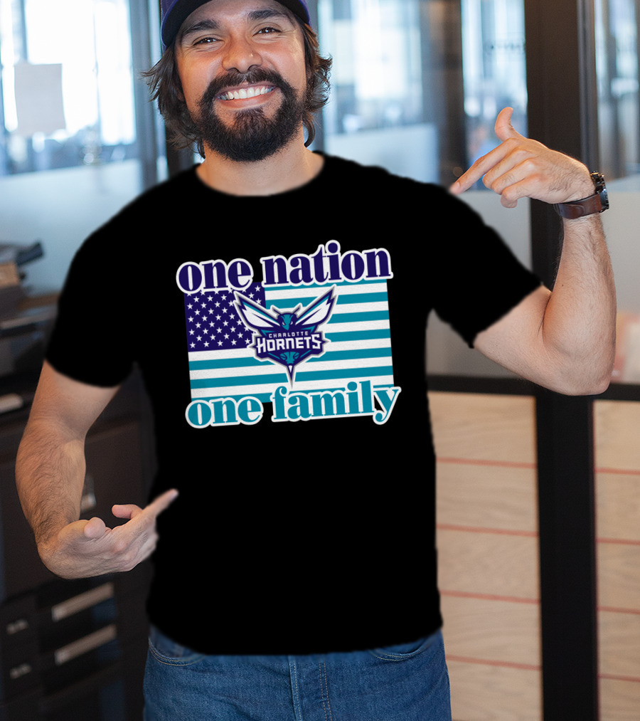 One Nation One Family Charlotte Hornets American Flag T-Shirt