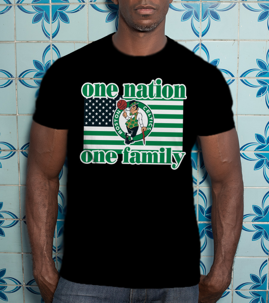Boston Celtics One Nation One Family Usa Flag T-Shirt