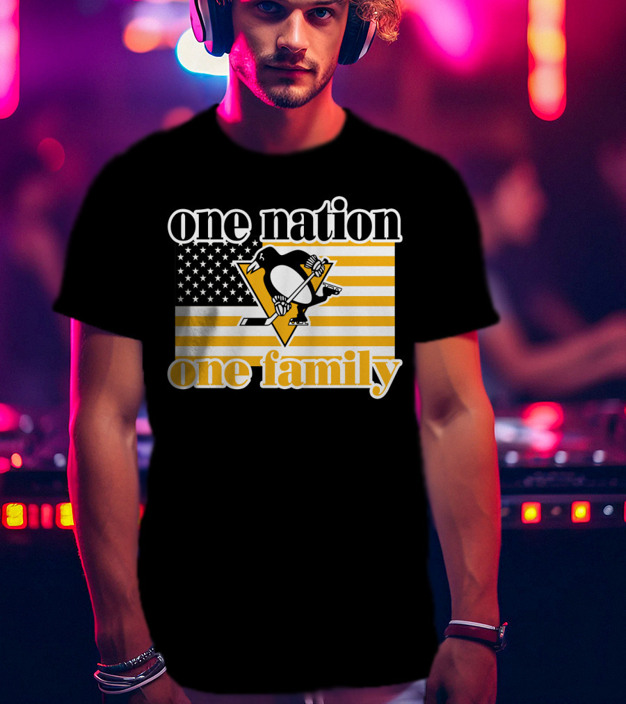 One Nation One Family 95 Pittsburgh Penguins American Flag T-Shirt