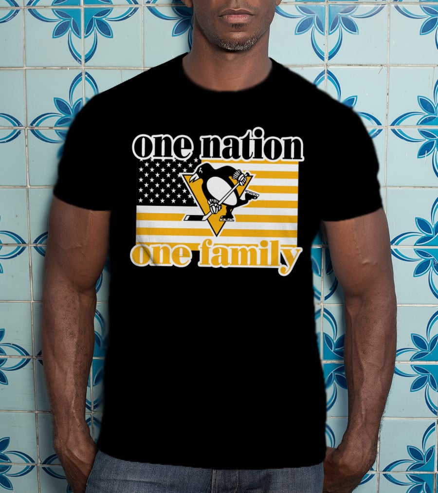 One Nation One Family 95 Pittsburgh Penguins American Flag T-Shirt