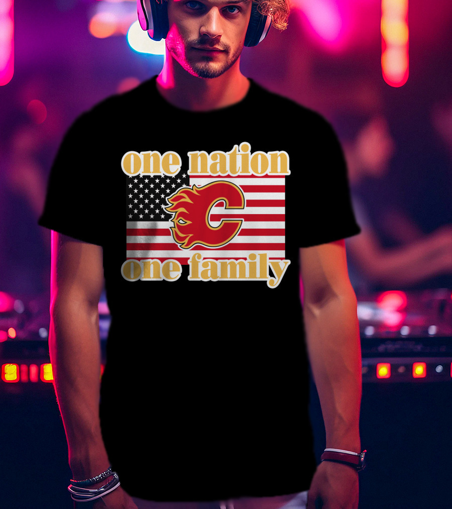 One Nation One Family Calgary Flames American Flag T-Shirt