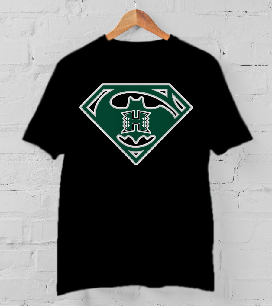 Hawai'i Rainbow Warriors 'H' Logo In Superman Batman Symbol Fusion T-Shirt