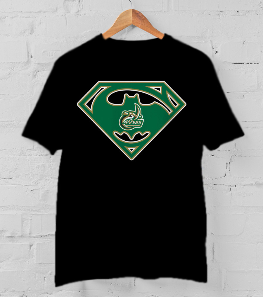 Charlotte 49ers 85 Batman Superman Logo Fusion T-Shirt