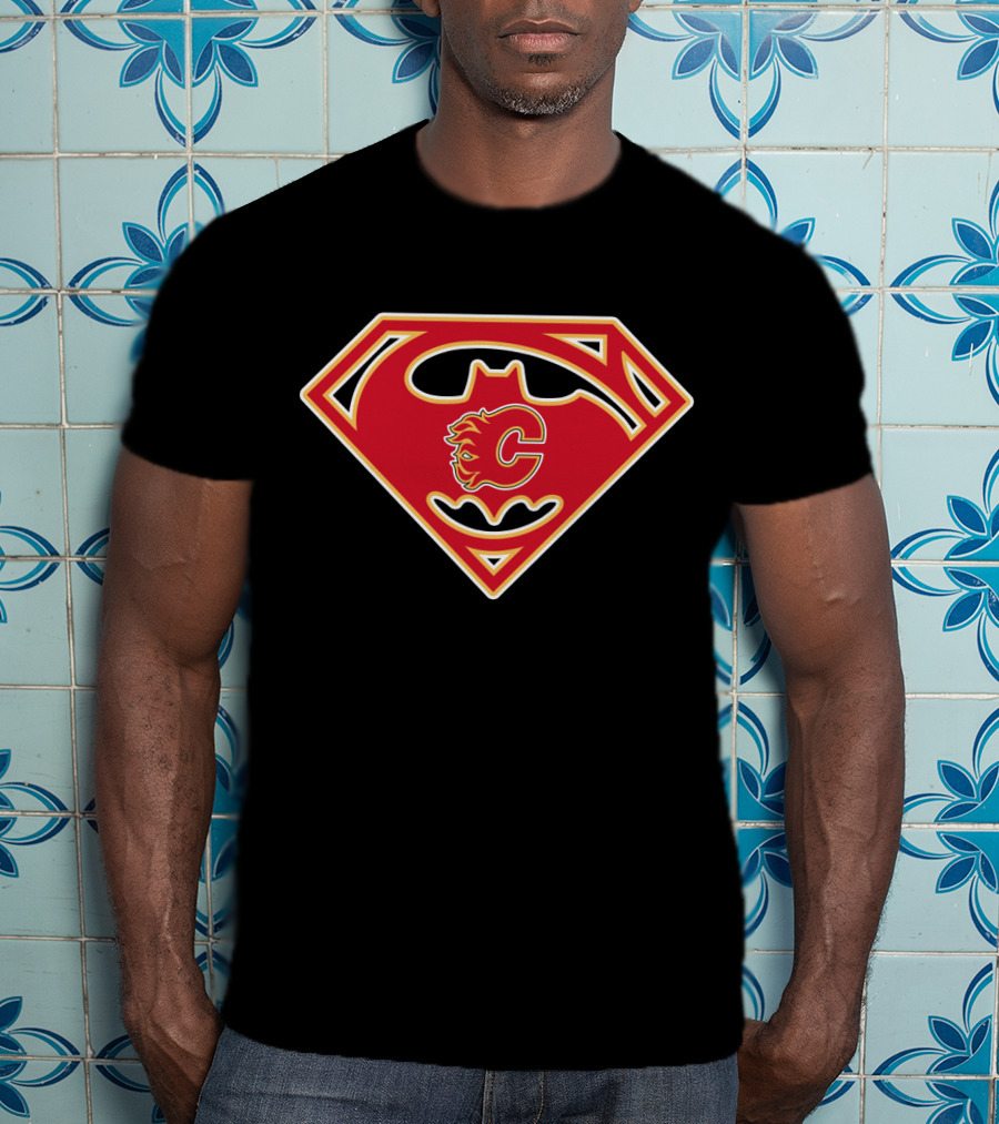 Calgary Flames Logo Combined With Superman Batman Symbol T-Shirt