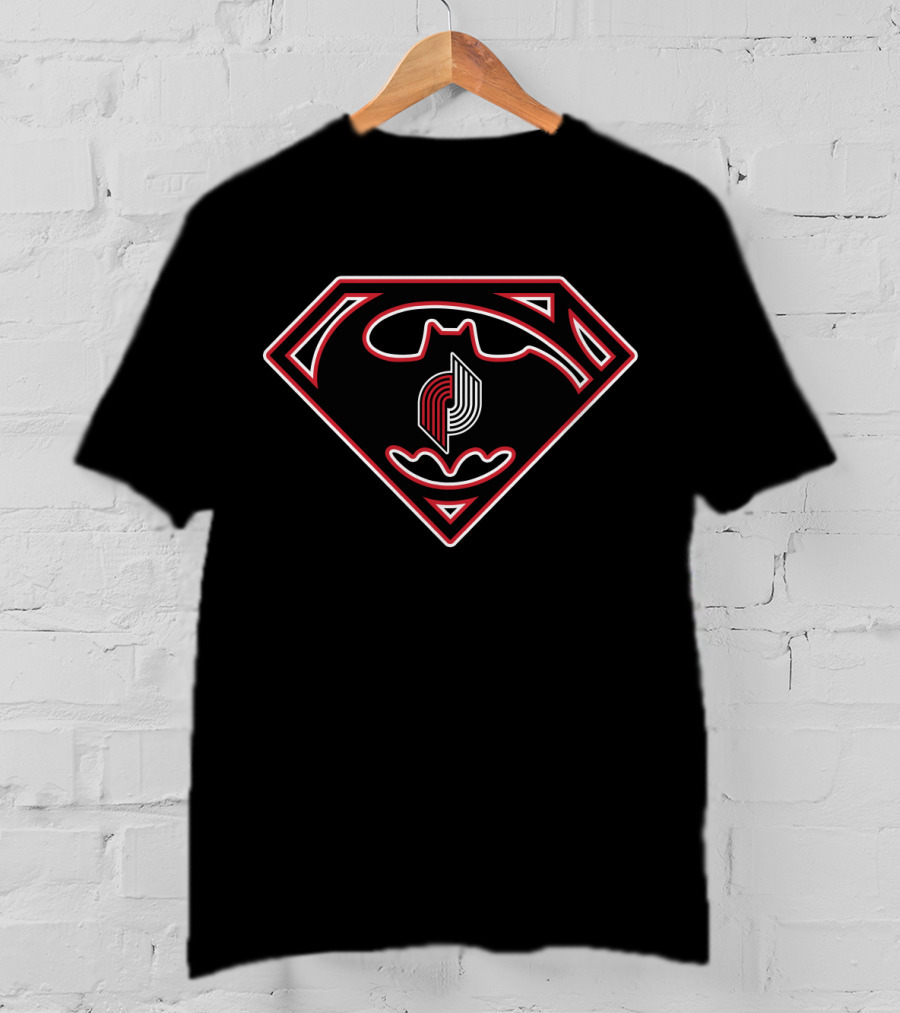 Portland Trail Blazers Batman Superman Logo Combination T-Shirt
