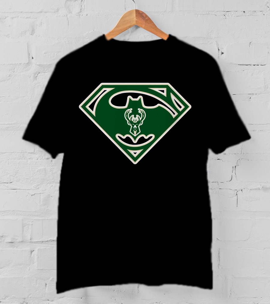 Milwaukee Bucks Batman Superman Logo Fusion T-Shirt