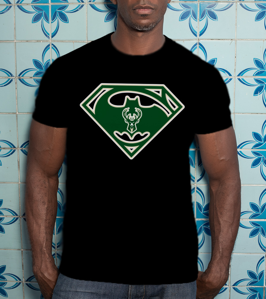 Milwaukee Bucks Batman Superman Logo Fusion T-Shirt
