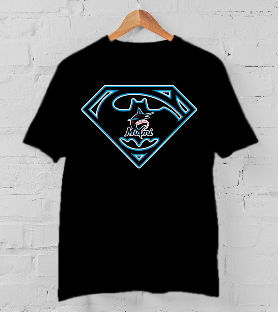 Miami Marlins Superman Batman Logo Mashup T-Shirt