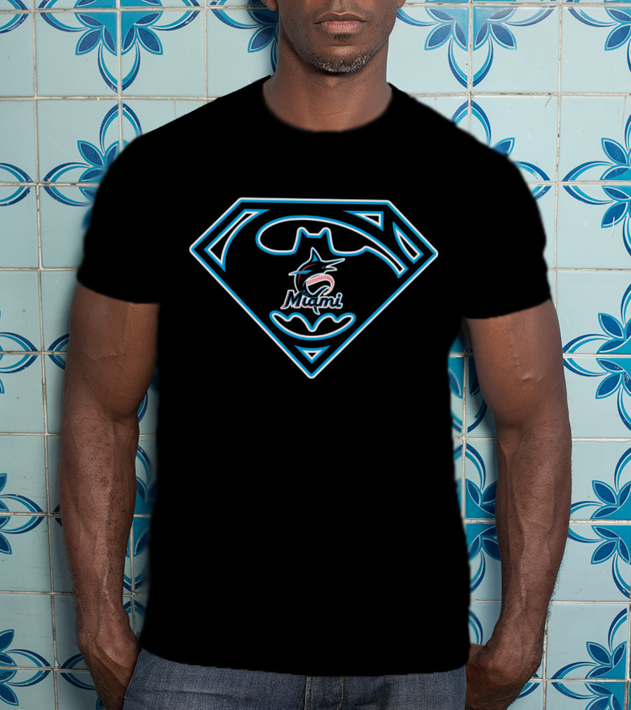Miami Marlins Superman Batman Logo Mashup T-Shirt