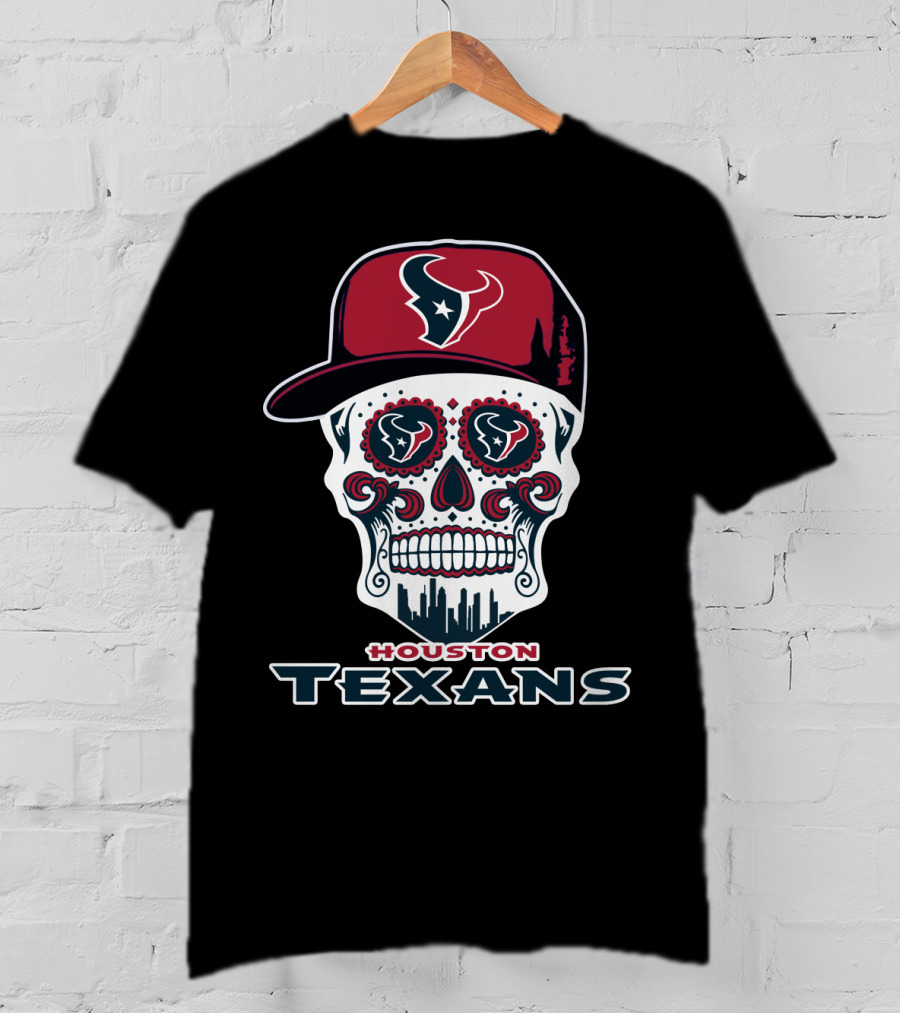Houston Texans Sugar Skull Football Art T-Shirt