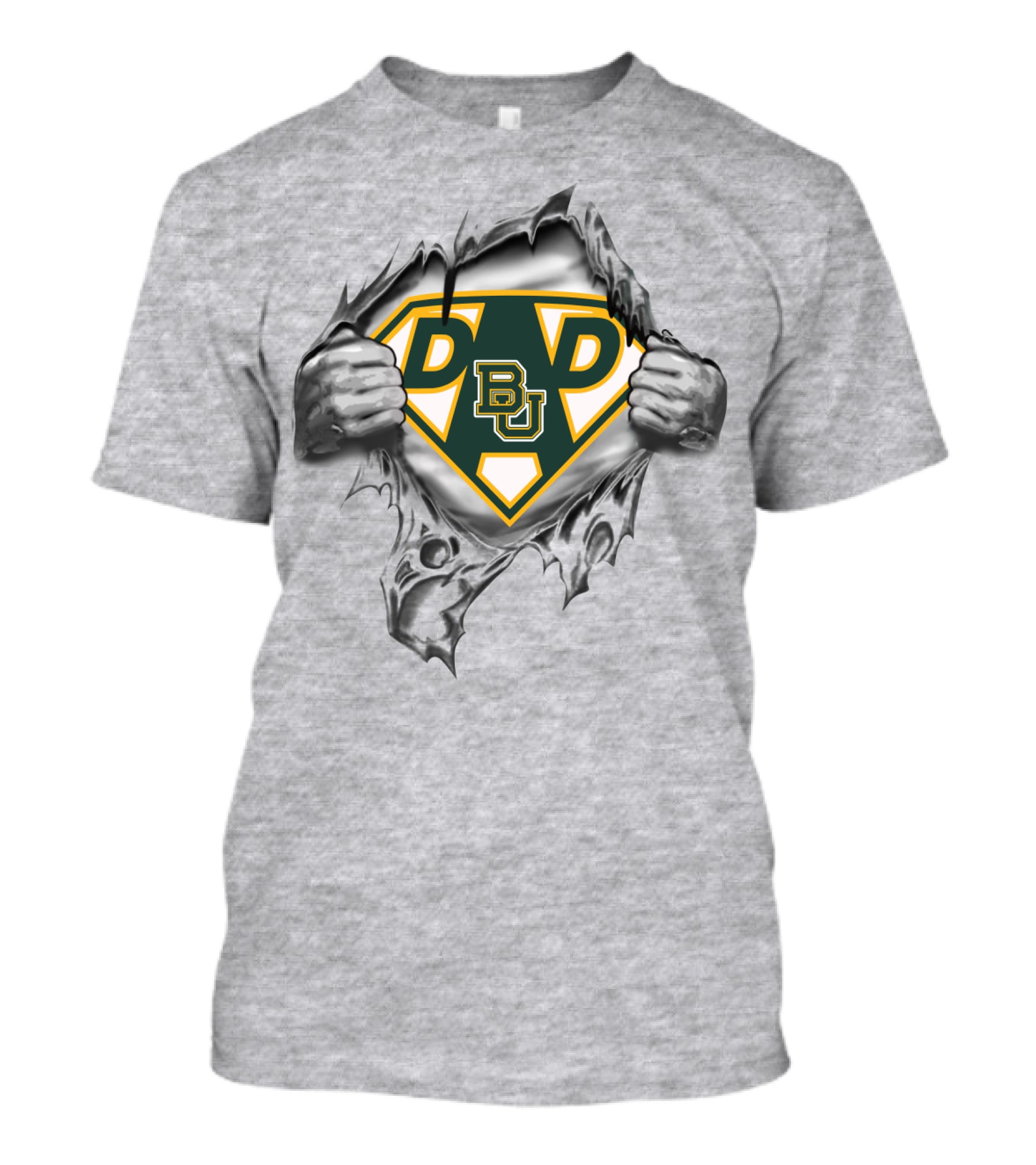 Baylor University Dad Superhero Emblem Torn Fabric T-Shirt