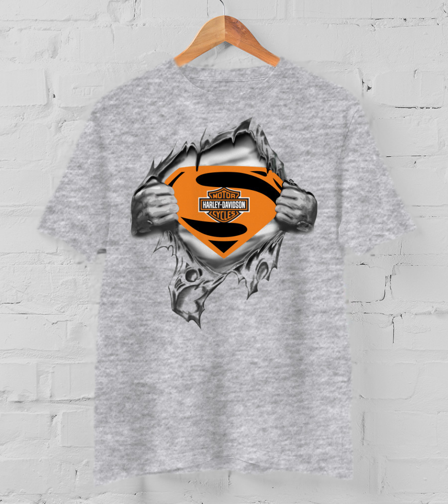 Harley Davidson Superman Logo Rip Motorcycles T-Shirt