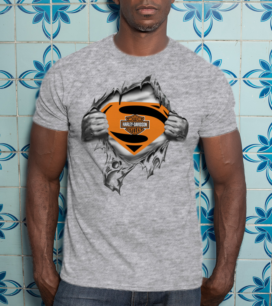 Harley Davidson Superman Logo Rip Motorcycles T-Shirt