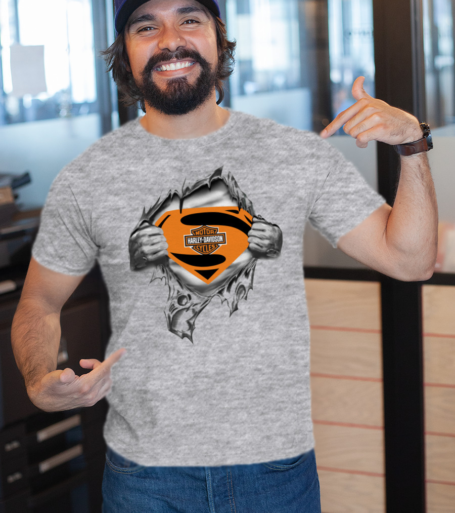 Harley Davidson Superman Logo Rip Motorcycles T-Shirt