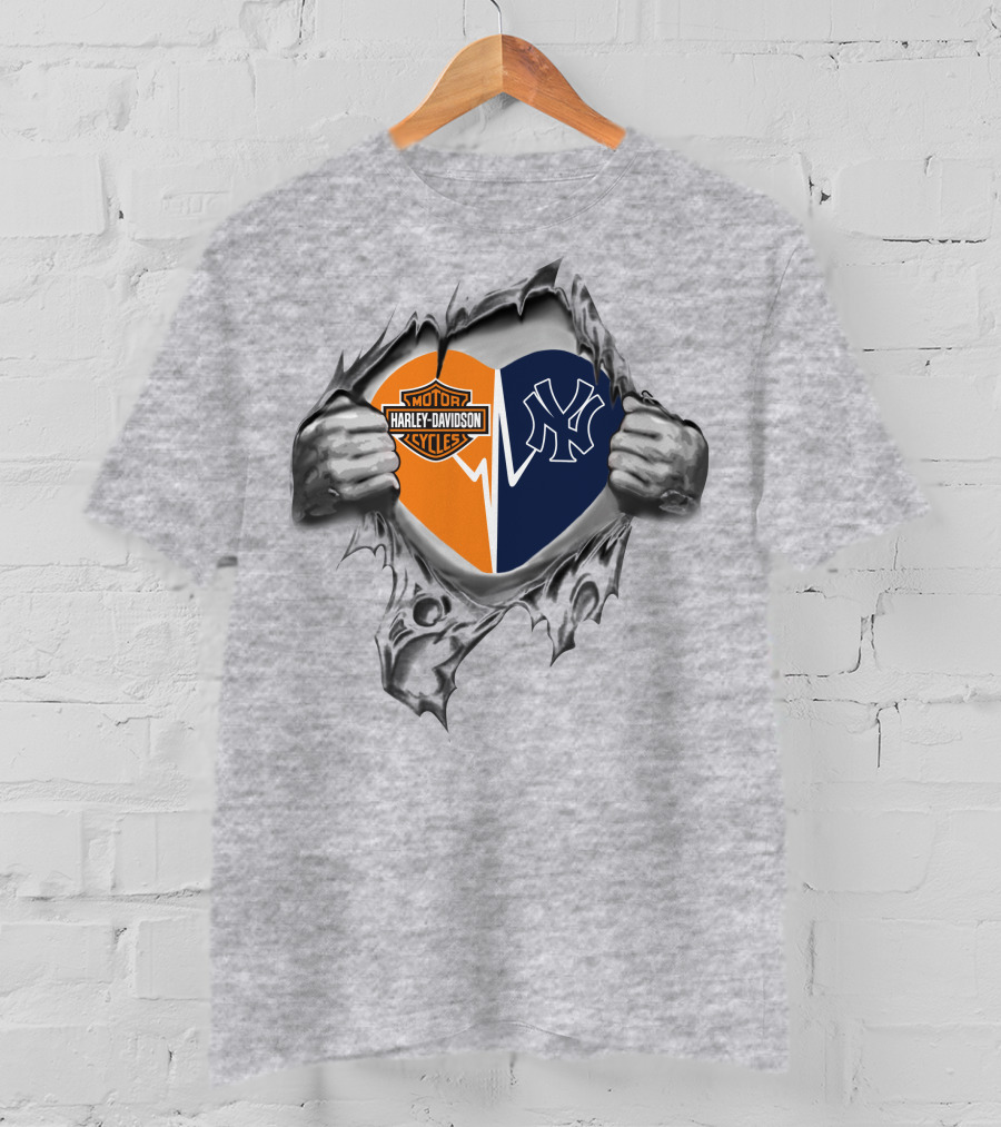 Harley Davidson Motorcycles Meets New York Yankees Heart T-Shirt