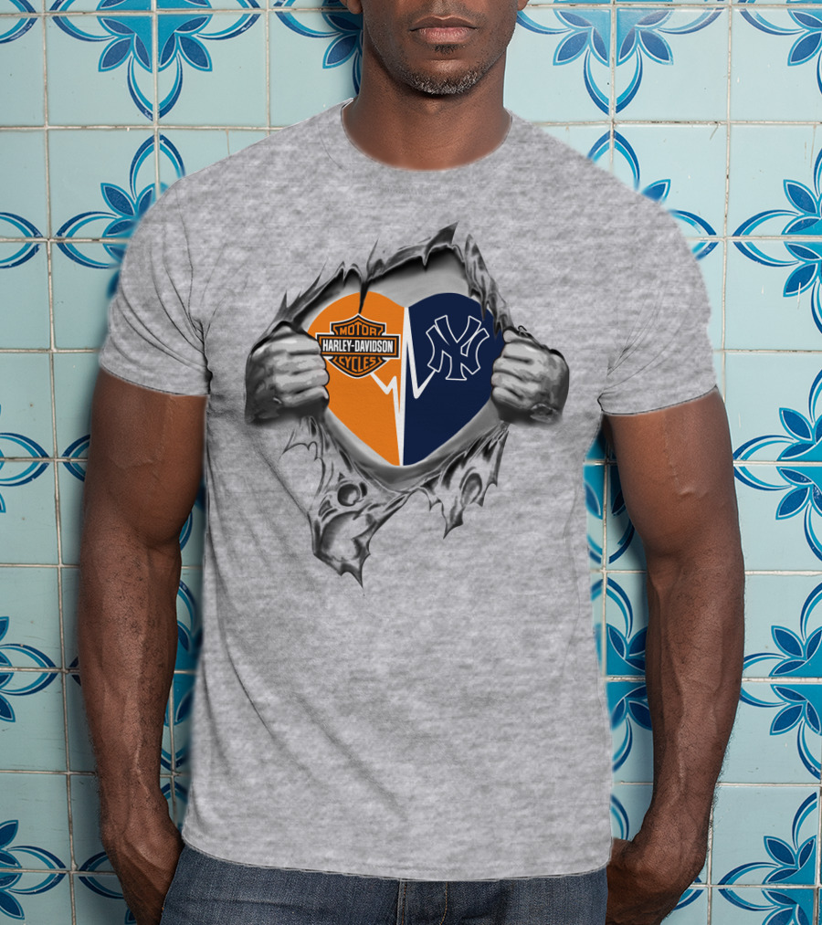 Harley Davidson Motorcycles Meets New York Yankees Heart T-Shirt