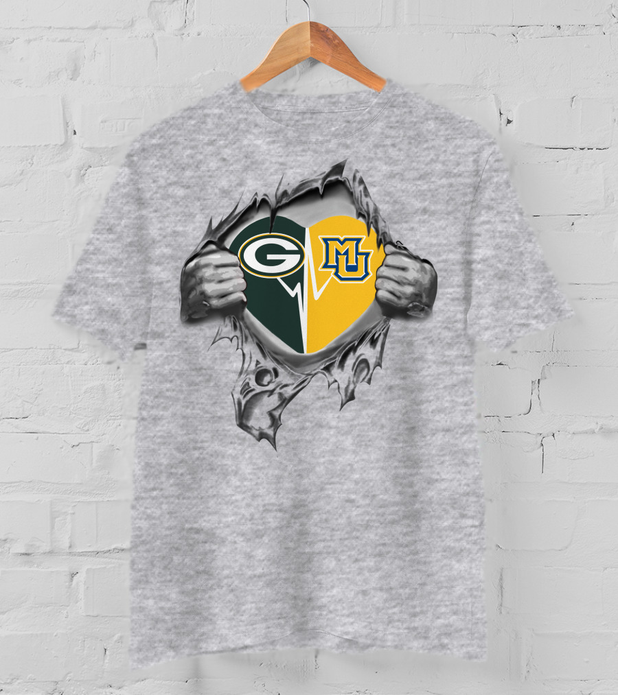 Packers Heart With Marquette Golden Eagles T-Shirt