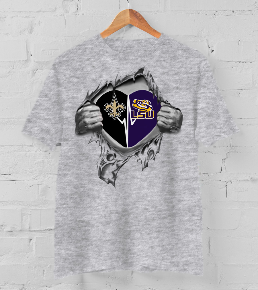 Saints Heart With Lsu Tigers Logo Peeking Through T-Shirt